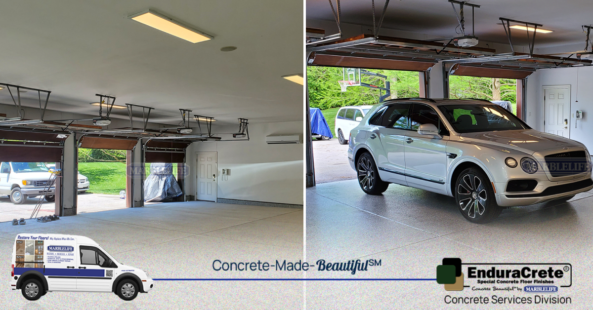 BEFORE AND AFTER OF GARAGE CONCRETE POLISHED FLOORS