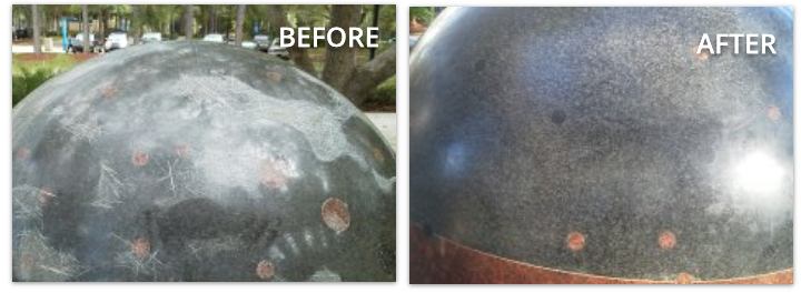 Hard Water Stains from a Water Fountain Removed by MARBLELIFE Experts to Achieve a Cleanable Surface