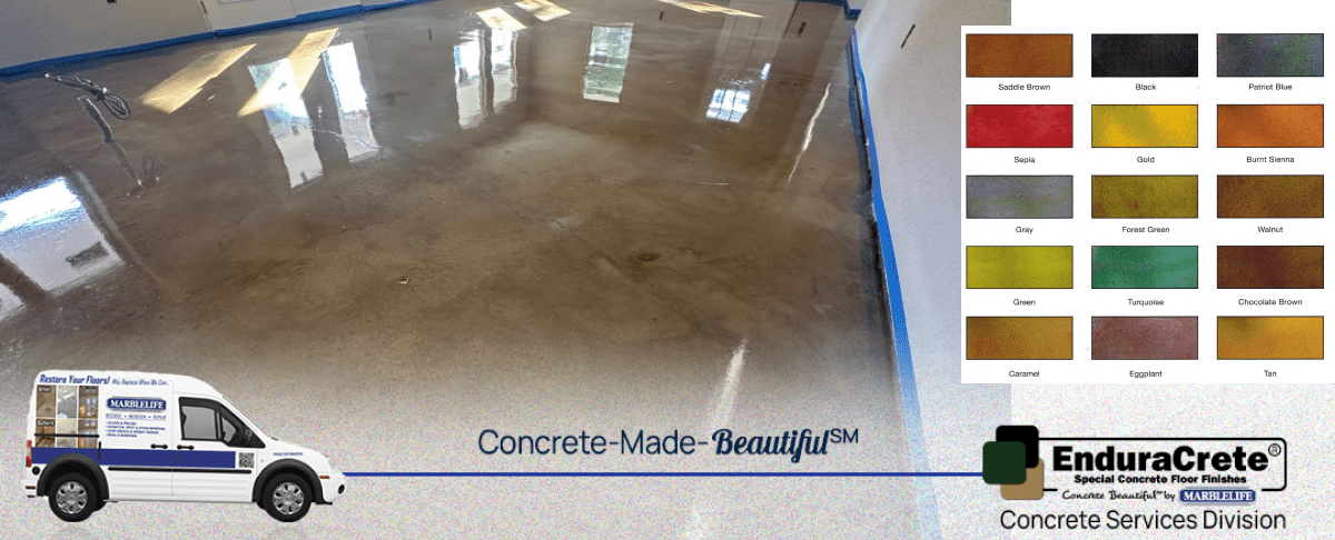 Dreaming of a Luxurious Basement on a Budget? MARBLELIFE Can Make It a Reality 11 Colorized Polished Concrete Treatment Used in the San Antonio Texas by MARBLELIFE Experts