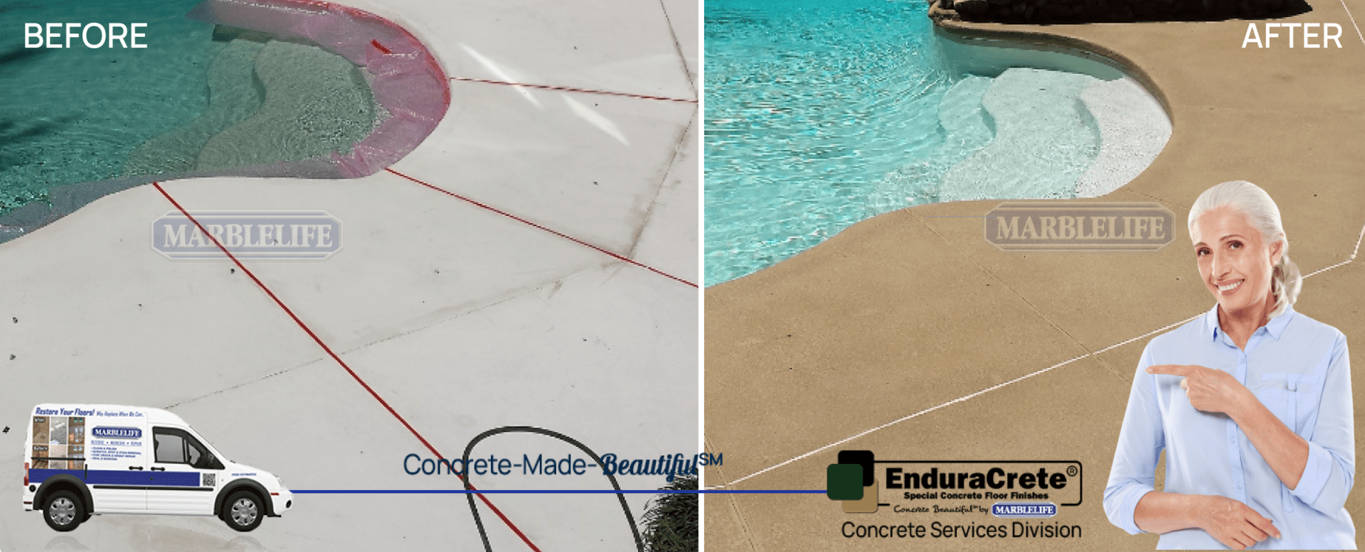 Pool Deck Concrete Restored by MARBLELIFE EnduraCrete Concrete Service Division